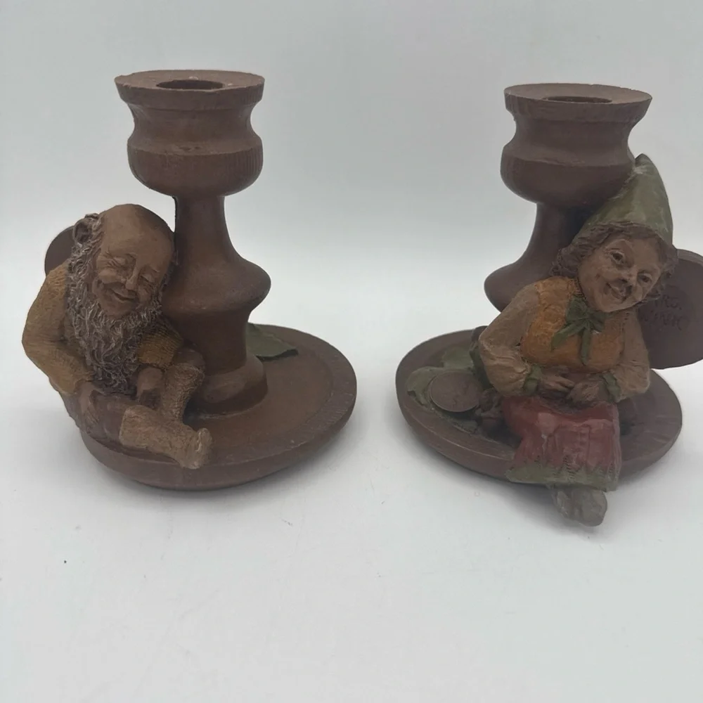 VTG 1983 Tom Clark Gnomes Mrs Wink & Wink Too Signed candlestick Holders retired